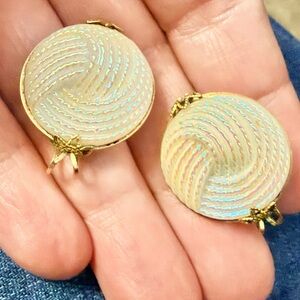 Hillcraft Castlecraft White Milk Glass Slide-on Earrings - Vtg Glass Earrings